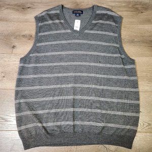 Brooks Brothers Merino Wool Men's Sweater Vest - Size XXL Gray White Stripped